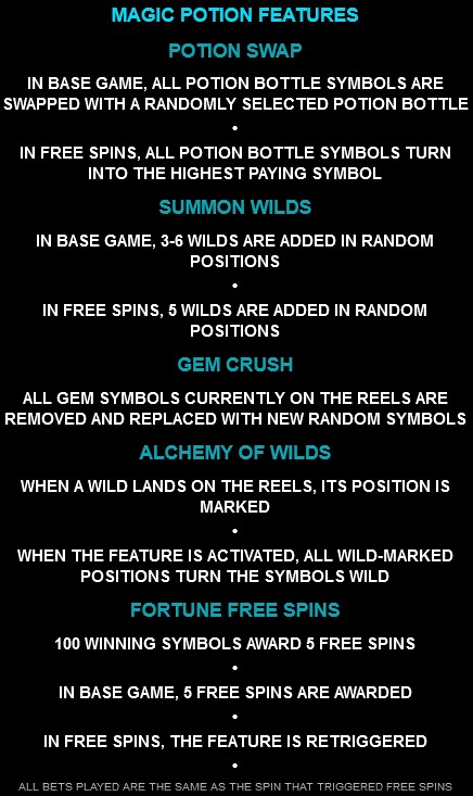 Alchemy Fortunes MAGIC POTION FEATURES